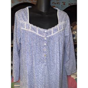EILEEN WEST BLUE TINY FLORAL LACE TRIM COTTON NIGHTGOWN M